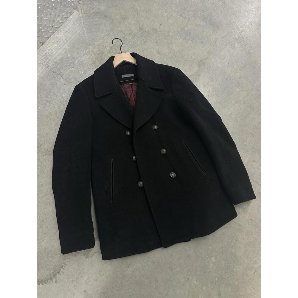 John Varvatos Double Breasted Coat, Black Wool, Brass Buttons, Men’s Size 50 (L)